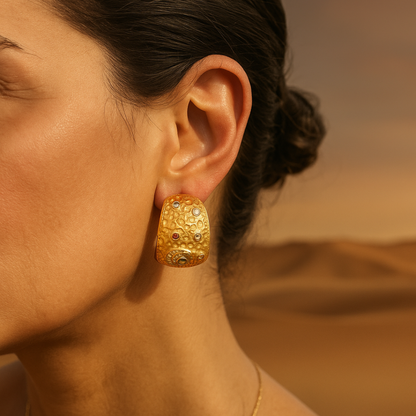 Boucles d'oreilles ANTIQUE - Acier inoxydable plaqué or et zircons naturels