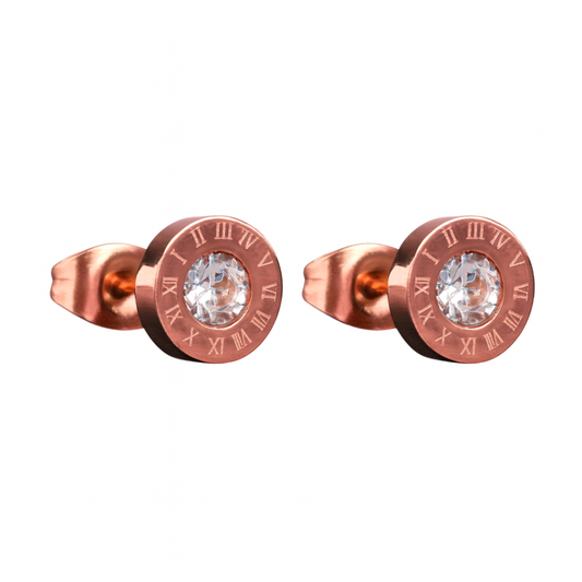 Boucles d'oreilles AUGUSTA or rose - Titane inoxydable plaqué or rose et zircons naturels