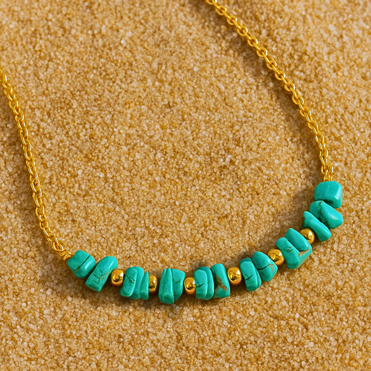 Collier SIRENE turquoise - Turquoise naturelle et acier inoxydable plaqué or