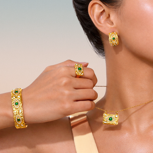 Ensemble OLYMPE - Malachites et zircons naturels - placage or