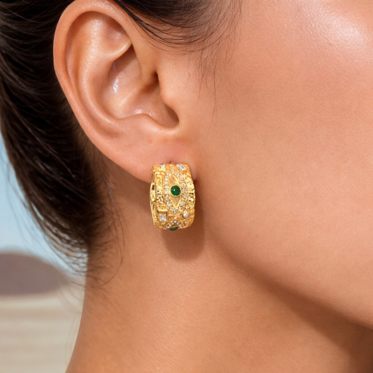 Boucles d'oreilles OLYMPE -  Malachites et zircons naturels, placage or