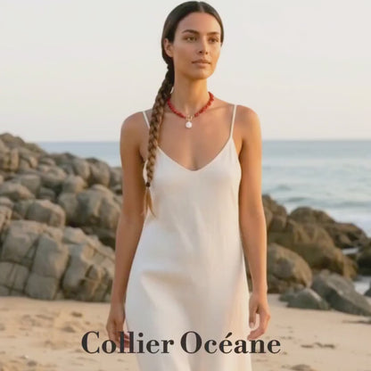 Collier OCEANE rouge - Perle d'eau douce et corail naturel, placage or