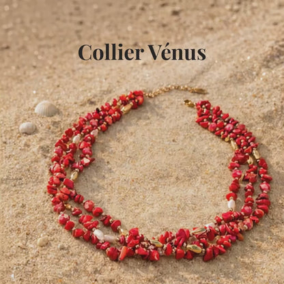 Collier VENUS rouge - Corail naturel organique et finition à l'or