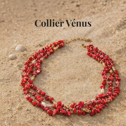 Collier VENUS rouge - Corail naturel organique et finition à l'or