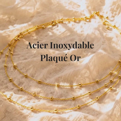Collier FLOCON - Triple chaines superposées finement perlées plaquées or