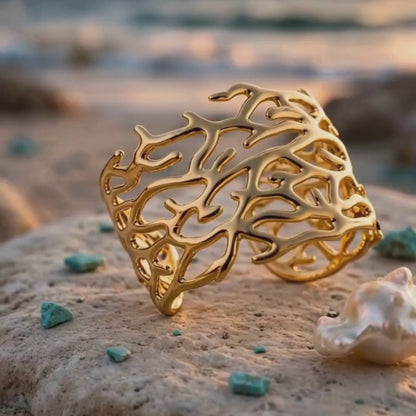 Bracelet Manchette CORAIL : Sculptural et Somptueux Doré à l'Or