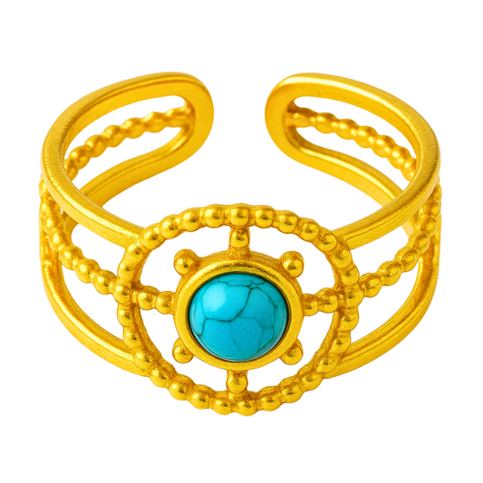Bague URANUS - Acier inoxydable plaqué or et pierre précieuse turquoise naturelle